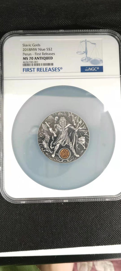 【随心拍&Getcoins】钱币拍卖第八十三期～ 2018年纽埃斯拉夫之神雷神佩龙镶木头纪念币 2盎司银币