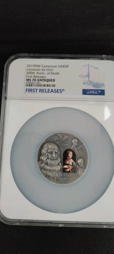 【随心拍&Getcoins】钱币拍卖第八十三期～ 喀麦隆2019年达芬奇500周年2盎司仿古高浮雕镶嵌银币
