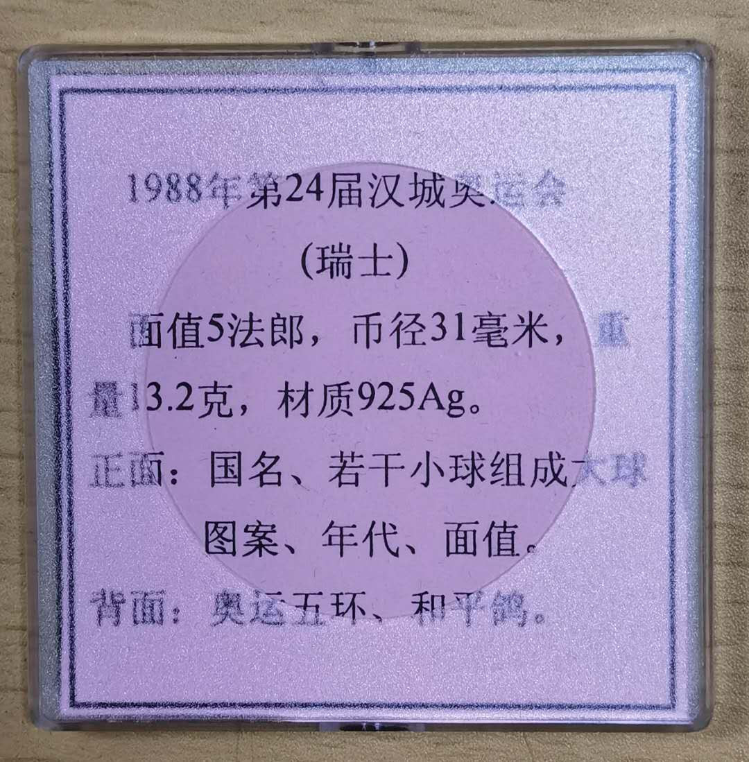 北京马甸外币专卖微拍第四十五期，外国金银币专场，陆续上新，欢迎关注 1988年瑞士纪念汉城奥运会银币，重13.2克，成色：925，品相如图