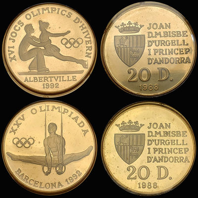 0起1加-纯粹捡漏拍-14场 - 安道尔1988年-1990年夏奥冬奥8枚精制纪念大银币-原卡册套装