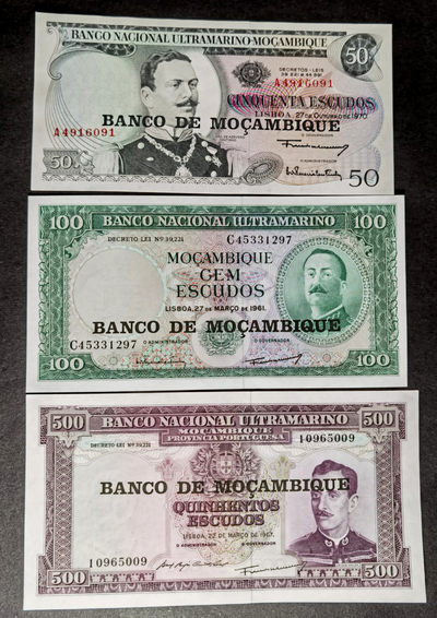 小福收藏拍卖第4期   多国外钞+港澳+套钞 - 莫桑比克 1961-1970年 50、100、500埃斯库多  1组3张