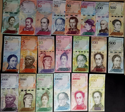 小福收藏拍卖第4期   多国外钞+港澳+套钞 - 委内瑞拉 2018年  2-500玻利瓦尔   2007-2017年 2-20000-100玻利瓦尔  21张全套