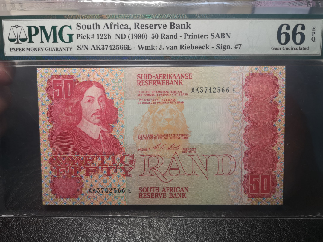 《外钞收藏家》第一百零三期拍卖 1990年南非50兰特  PMG66