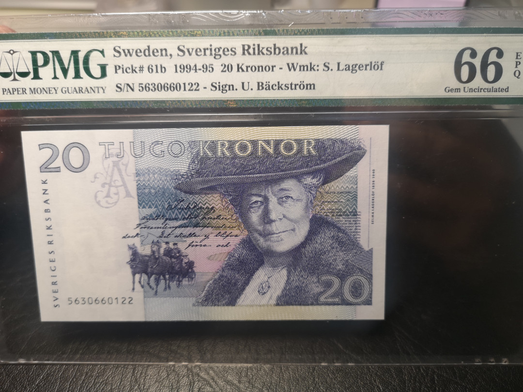 《外钞收藏家》第一百零三期拍卖 1994-95年瑞典20  初版 PMG66
