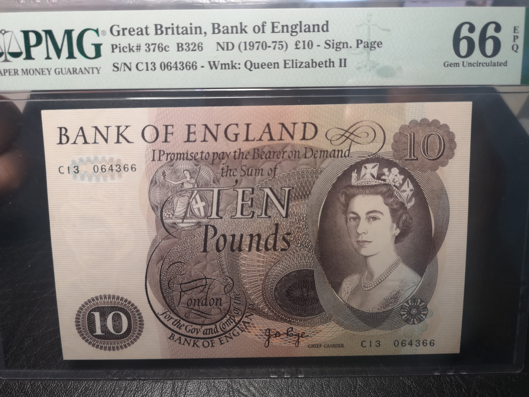 《外钞收藏家》第一百零三期拍卖 1970-75年英国C序列10镑 PMG66