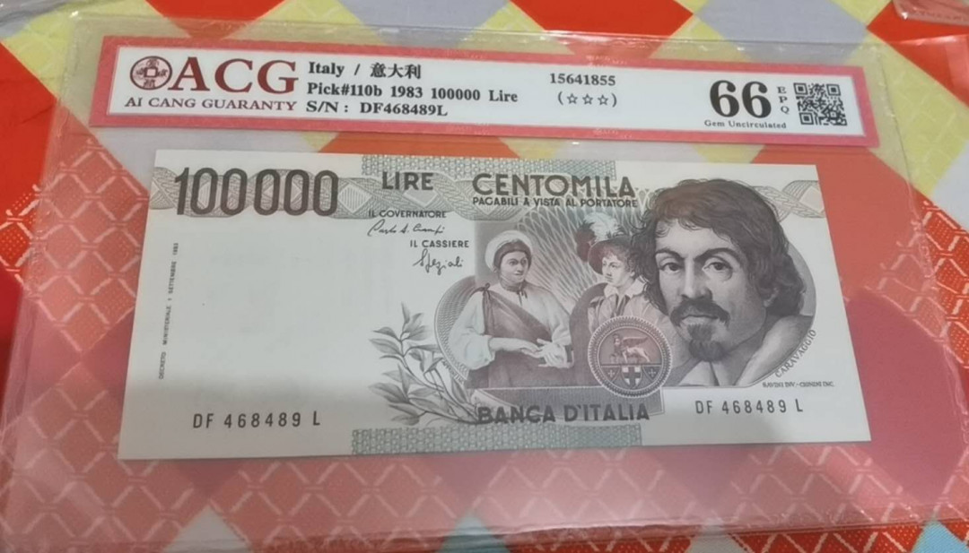 陆续更新【囧羊收藏】精选微拍第18期~2021年第九期 世界纸币精选 1983年意大利100000里拉 十万 ACG66E 初版