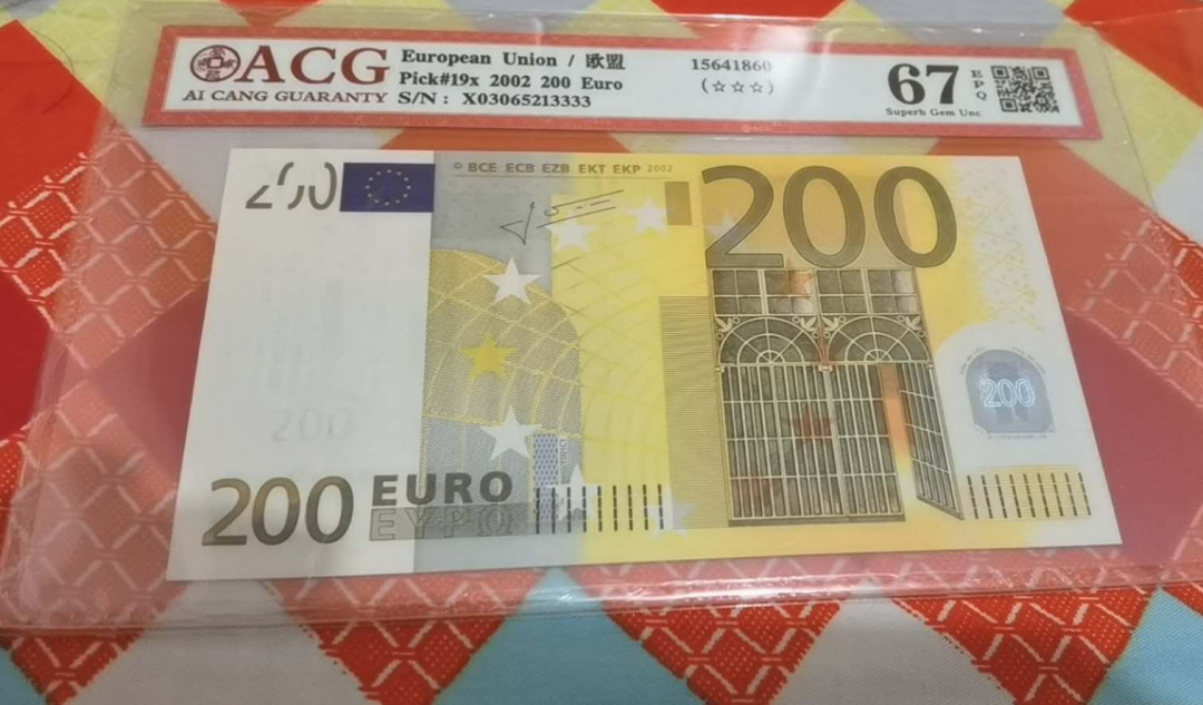 陆续更新【囧羊收藏】精选微拍第18期~2021年第九期 世界纸币精选 2002版欧盟200元 狮子号2222 ACG67E 二签德国