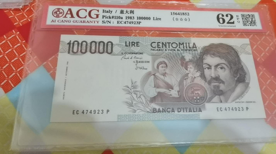 陆续更新【囧羊收藏】精选微拍第18期~2021年第九期 世界纸币精选 1983年意大利100000里拉 意大利十万 ACG62E
