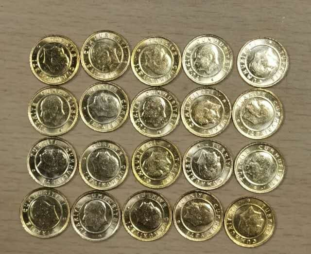 北京马甸外国钱币专卖微拍第四十六期，外国非贵金属纪念币，流通币专场，陆续上新，欢迎关注 土耳其1里拉铜币20枚，品相如图
