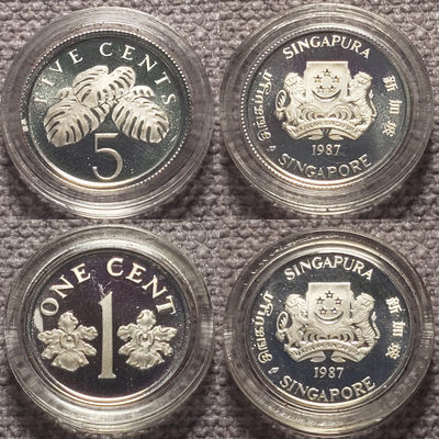 0起1加-纯粹捡漏拍-15场 - 新加坡1987年6枚精制全银套币-盒证全