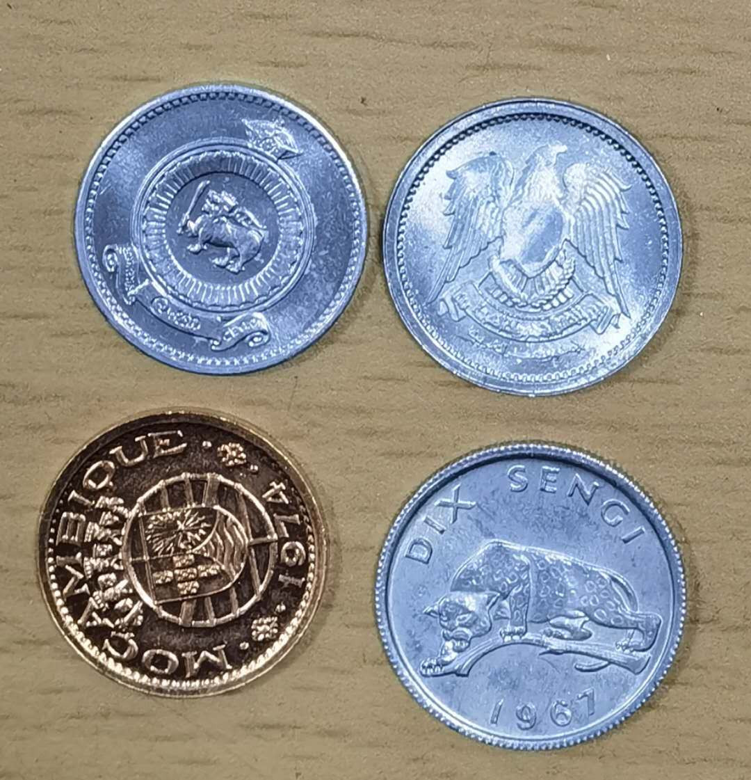 北京马甸外国钱币专卖微拍第四十六期，外国非贵金属纪念币，流通币专场，陆续上新，欢迎关注 葡属莫桑比克，锡兰，刚果，埃叙联合四枚小值流通币，品相如图币