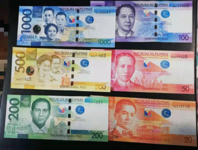 【YSculture】世界纸币 精选拍卖.第26期--各国钱币 - 全新UNC 菲律宾2015-1000/2014-500/2010-200/2014-100/2015-50/2017-20比索 一套6张