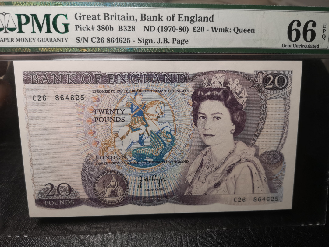 《外钞收藏家》第一百零四期拍卖 英国D序列20镑 女王水印 PMG66
