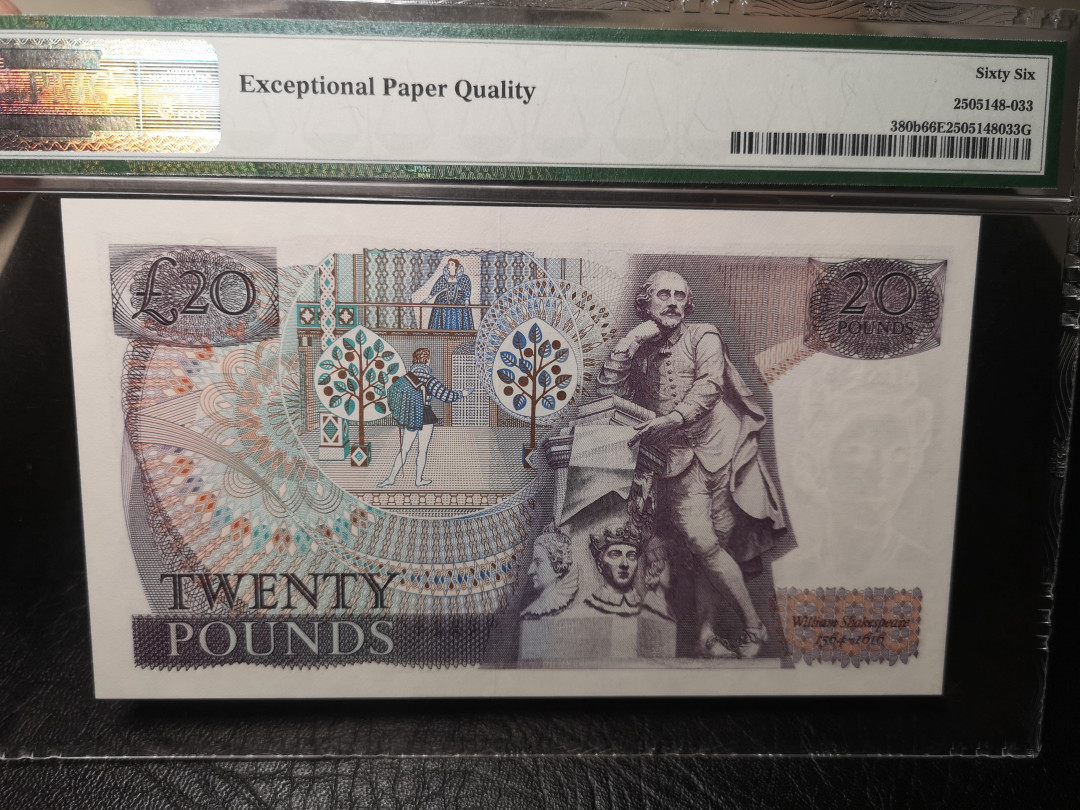 《外钞收藏家》第一百零四期拍卖 英国D序列20镑 女王水印 PMG66