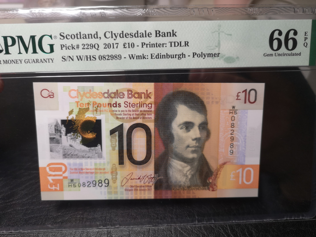 《外钞收藏家》第一百零四期拍卖 2017年苏格兰 克莱斯勒戴尔银行 10镑 塑料钞  PMG66 无47