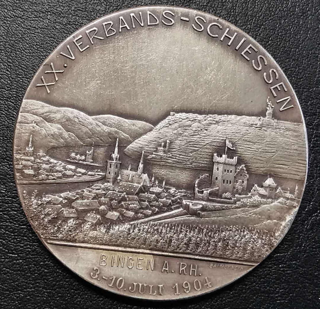 凡希社世界钱币微拍第一百五十二期 1904德国黑森大公国宾根景观射击节银章43mm 36g