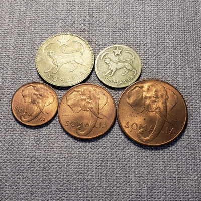 0起1加-纯粹捡漏拍-16场 - 意托索马里1950年3铜2银5枚动物版套币