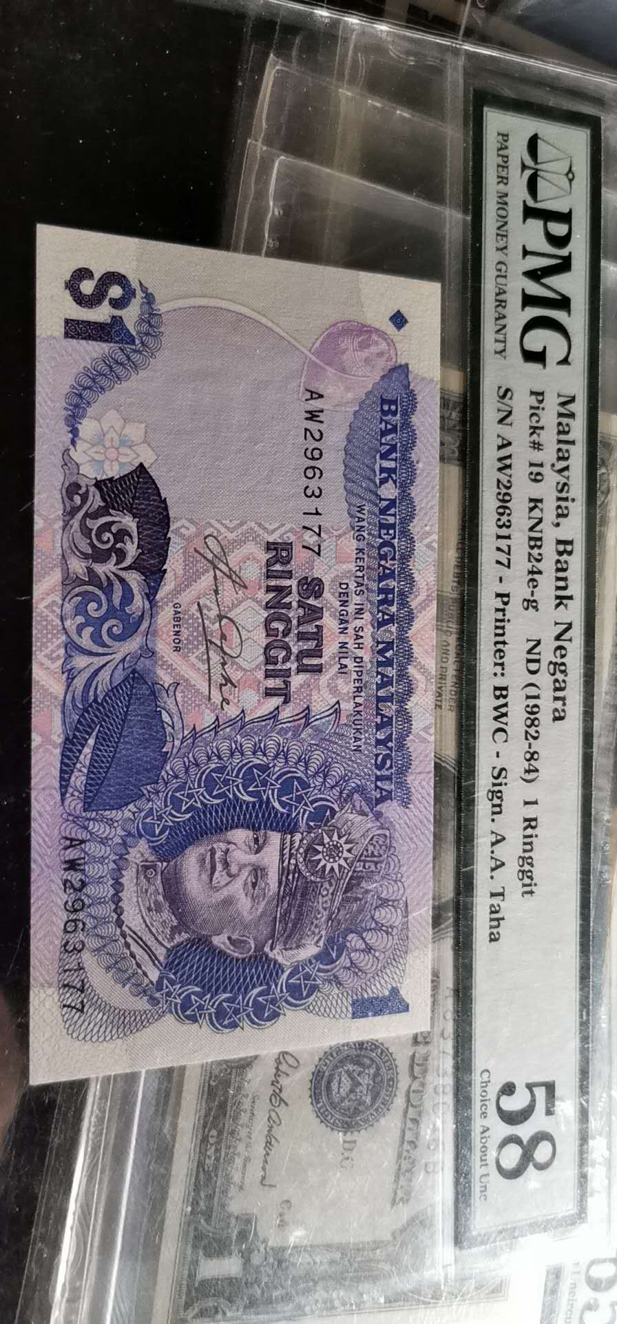【鲸贝乐淘】千字文·第“昆池碣石，巨野洞庭”号拍卖 【马来西亚🇲🇾 】1982年1卢比，PMG58 