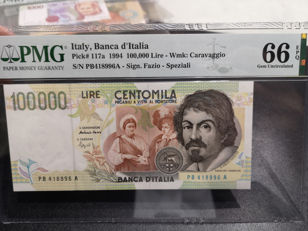 《外钞收藏家》第一百零五期拍卖 1994年意大利10万里拉 PMG66
