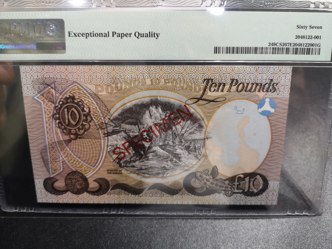 《外钞收藏家》第一百零五期拍卖 1977年爱尔兰 10镑 样钞 PMG67