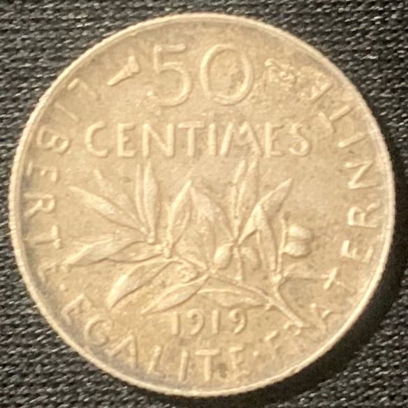 紫瑗钱币—微拍第134期  法国 1919年 播种女神 50分 2.5克 0.835银 