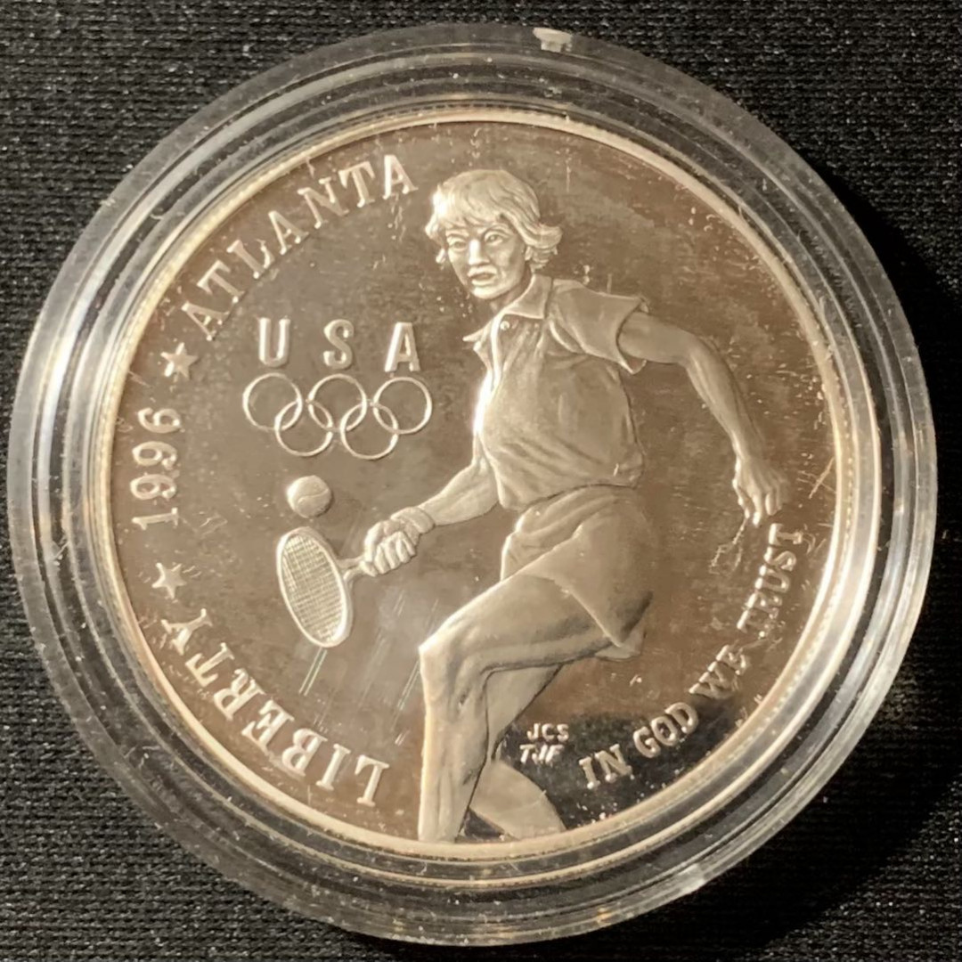 紫瑗钱币—微拍第136期  美国 1996年 亚特兰大奥运会 网球  1元  26.73克 0.9银 精制