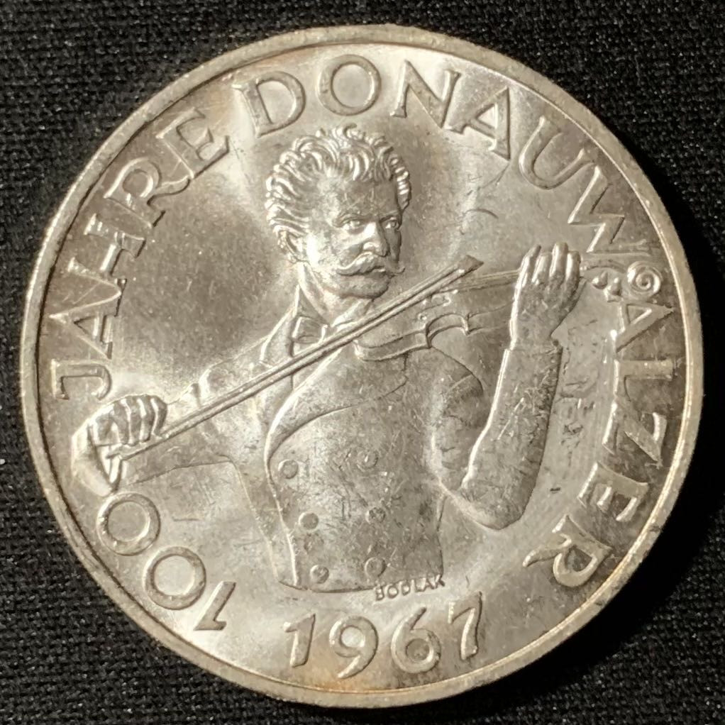 紫瑗钱币—微拍第134期  奥地利 1967年 音乐家 约翰—斯特劳斯 诞辰100周年 50先令 20克 0.9银 UNC