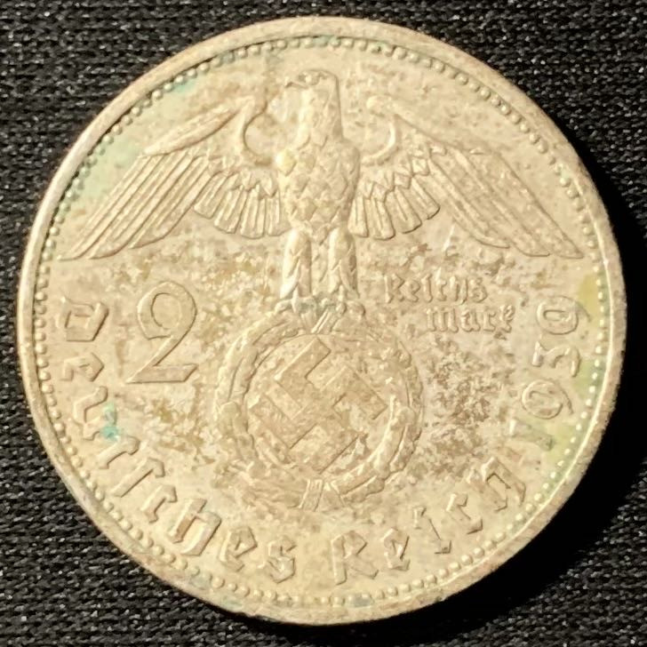 紫瑗钱币—微拍第134期  德国 1939年 A版 兴登堡 2马克 8克 0.625银 