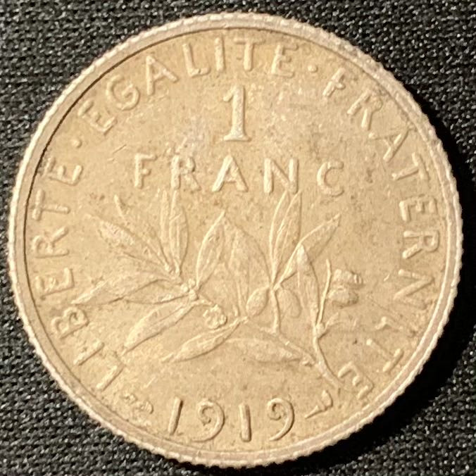 紫瑗钱币—微拍第134期  法国 1919年 播种女神 1法郎  5克 0.835银 