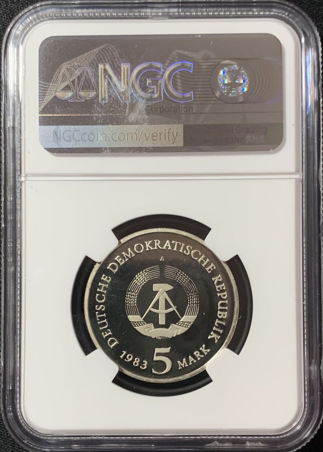 紫瑗钱币—微拍第134期  东德 民主的国 1983年 马丁·路德之家 5马克 精制 NGC PR68 UC