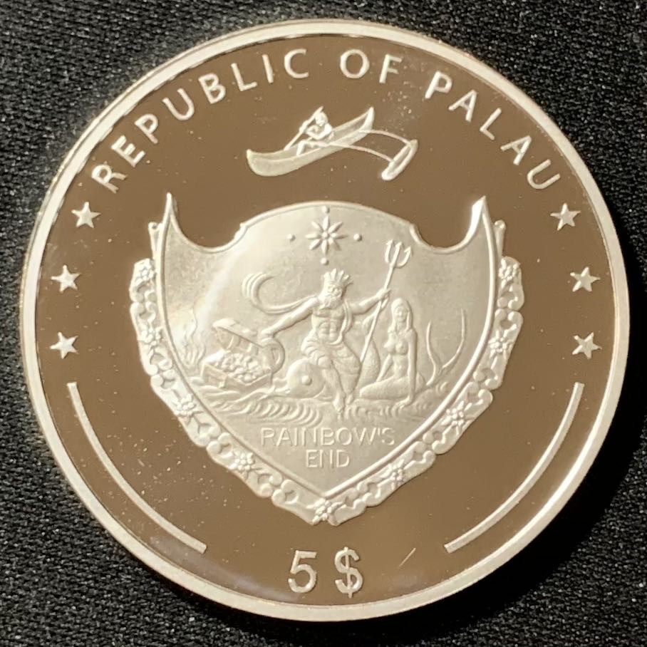 紫瑗钱币—微拍第134期  帕劳 2009年 楚格峰和蓝花 5元 彩色银币 25克 0.925银 精制 带证书