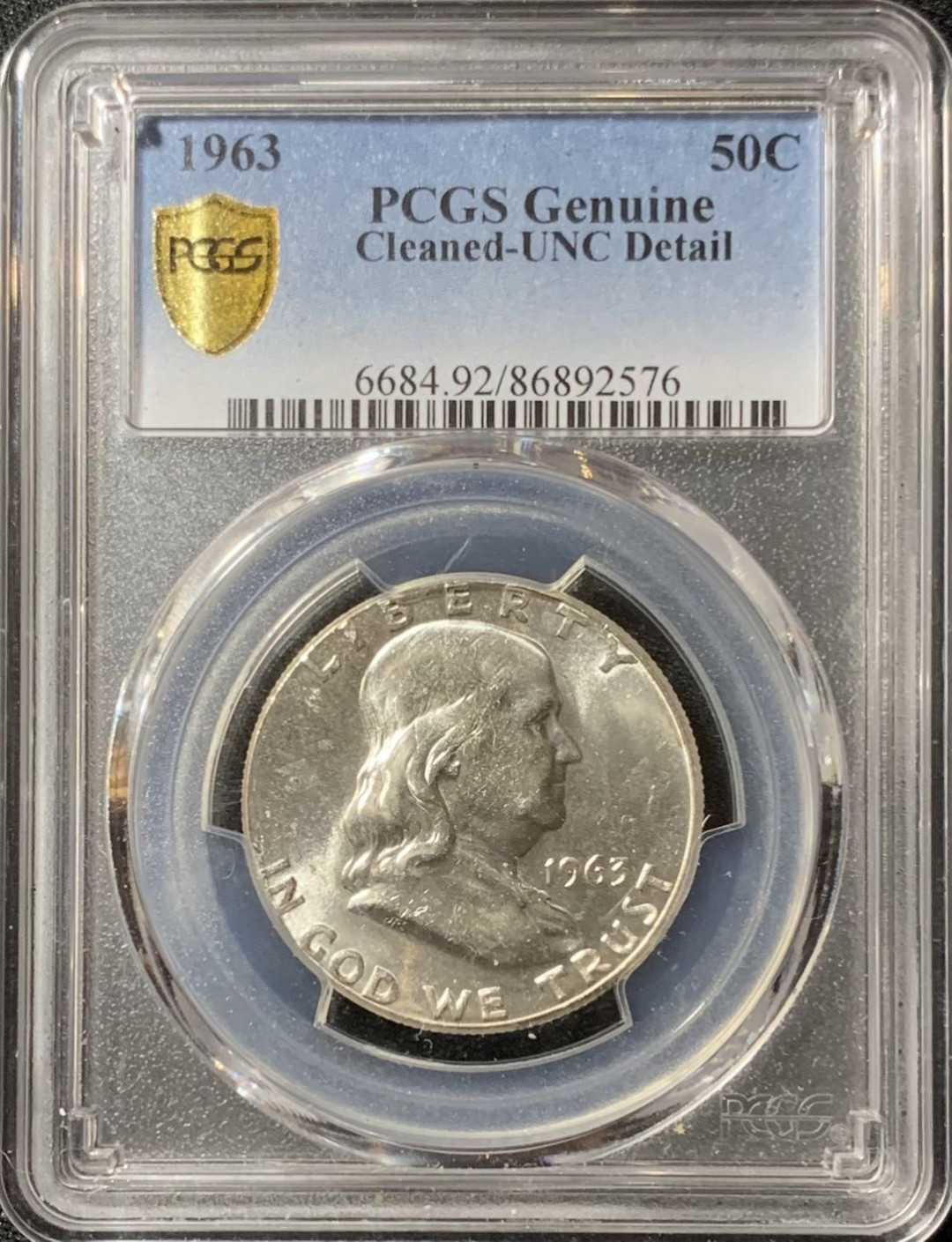 紫瑗钱币—微拍第134期  美国 1963年 富兰克林 50美分 半美元 12.5克 0.9银 PCGS UNC Detail