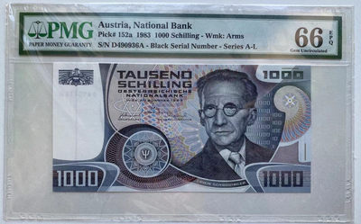 【Blue Auction】世界纸币精拍第74期——九九之夜（共99拍） - 奥地利 1983年1000先令 物理学家薛定谔 维也纳大学 PMG66EPQ 