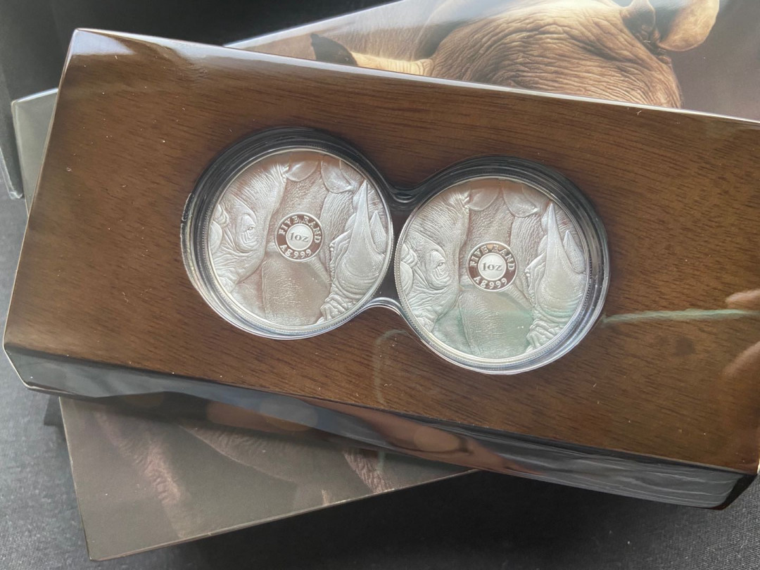 【币观天下】第142期钱币拍卖 【南非】非洲5霸之犀牛套装【2枚装】