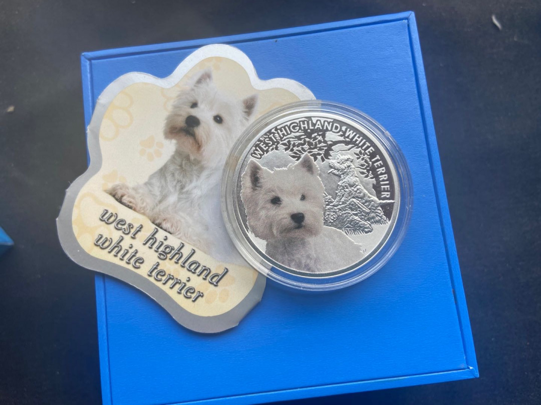 【币观天下】第142期钱币拍卖 纽埃2014年人类的好朋友狗系列西高地白梗犬彩银币