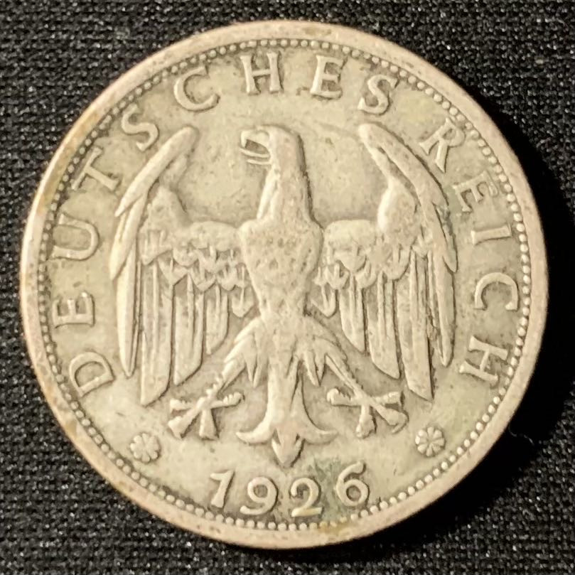 紫瑗钱币—微拍第135期  德国 1926年 魏玛共和国 2马克 10克 0.5银