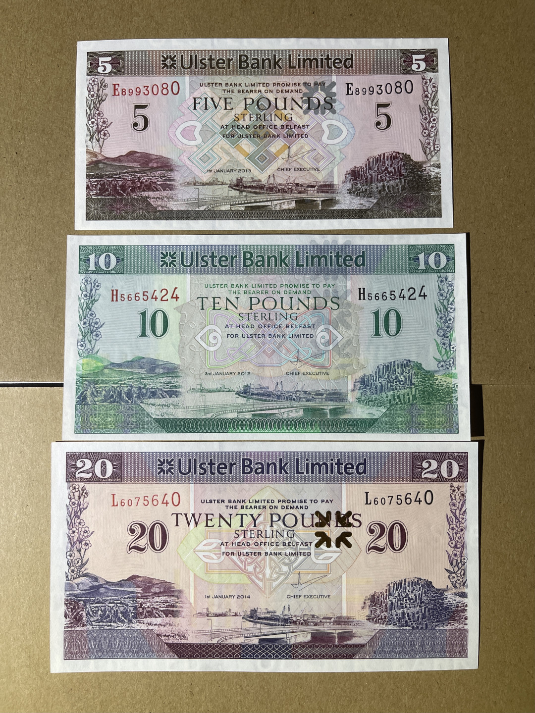 《张总收藏》21期—荷兰水晶 北爱尔兰5、10、20镑 UNC 3张小套 阿尔斯特银行