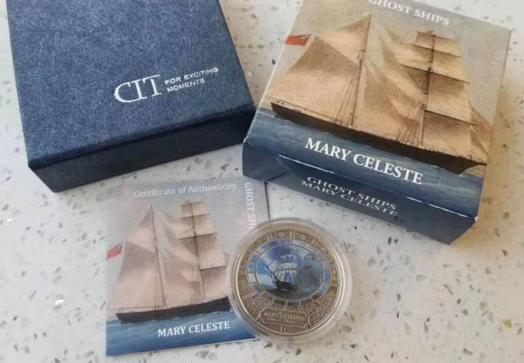 【币观天下】第142期钱币拍卖 纽埃幽灵船玛丽·赛勒斯特号仿古银币