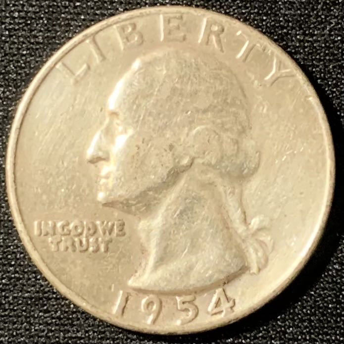 紫瑗钱币—微拍第135期  美国 1954年 华盛顿 25美分 6.25克 0.9银