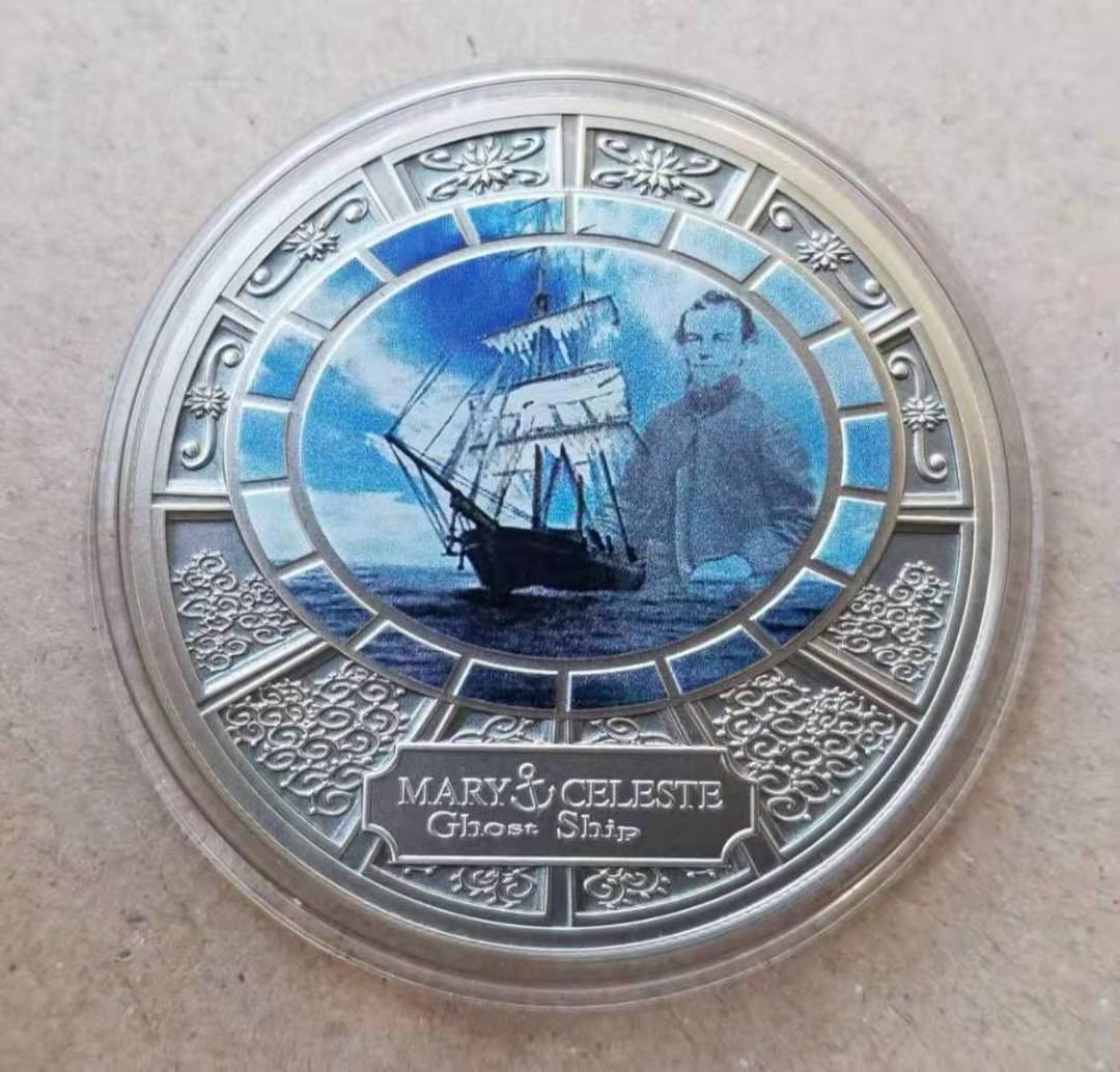 【币观天下】第142期钱币拍卖 纽埃幽灵船玛丽·赛勒斯特号仿古银币