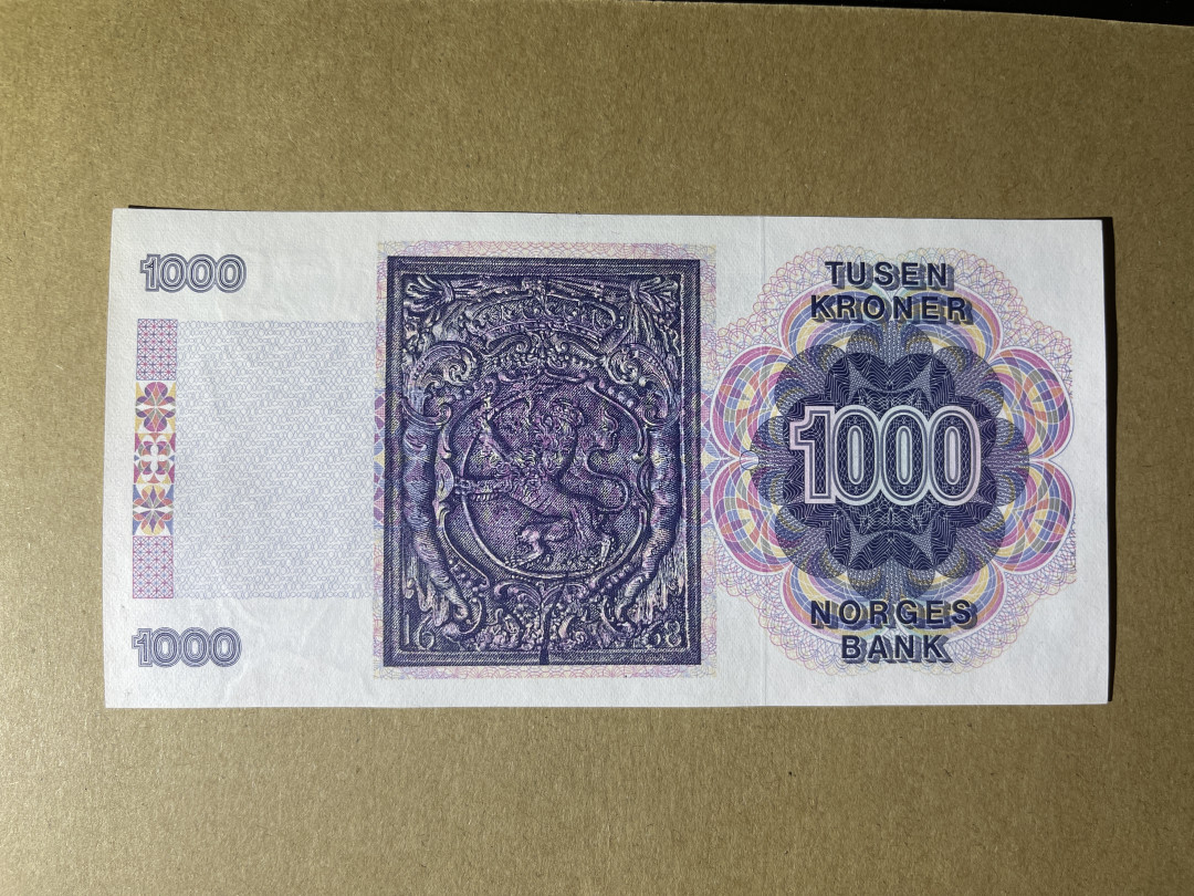 《张总收藏》21期—荷兰水晶 挪威1000克朗 UNC 1989年首发 无4、7 （汇率780）