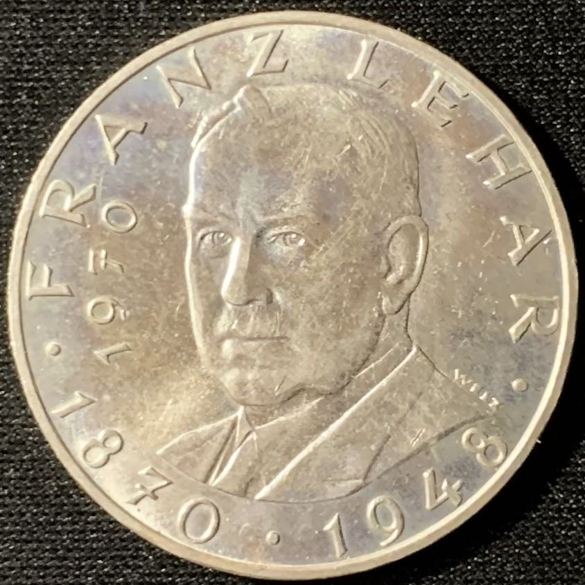 紫瑗钱币—微拍第135期  奥地利 1970年 作曲家 弗伦茨 25先令 13克 0.8银 UNC