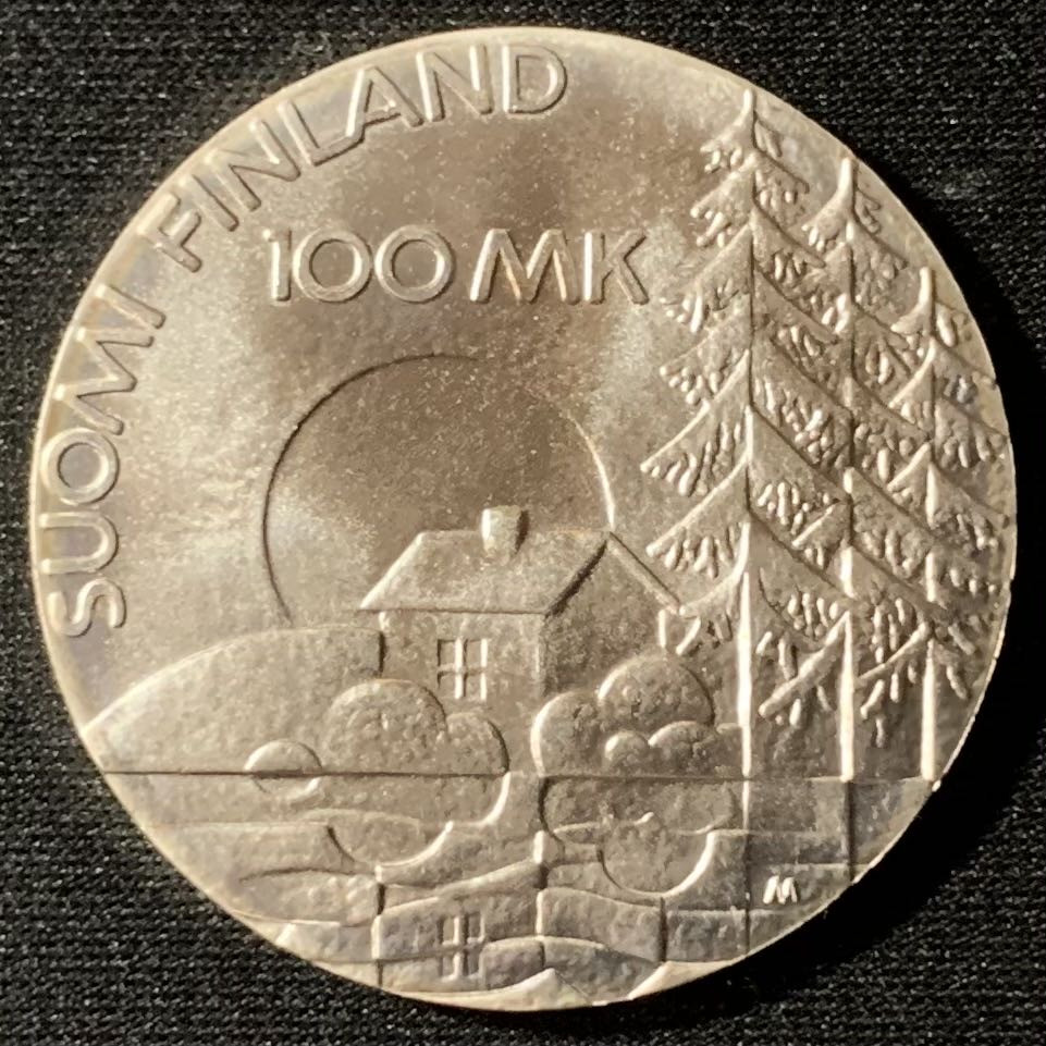 紫瑗钱币—微拍第135期  芬兰 1990年 退伍伤残老兵协会 100马克 24克 0.925银 UNC