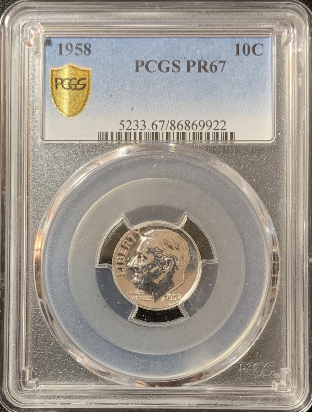 紫瑗钱币—微拍第135期  美国 1958年 罗斯福 10美分 银币 精制 PCGS PR67
