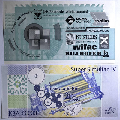 国内外精品测试钞、纪念券、联体券专场 - 瑞士高宝KBA 2D Iris、荷兰皇家约翰·恩斯赫德200纸质测试钞一对UNC（双面胶印）