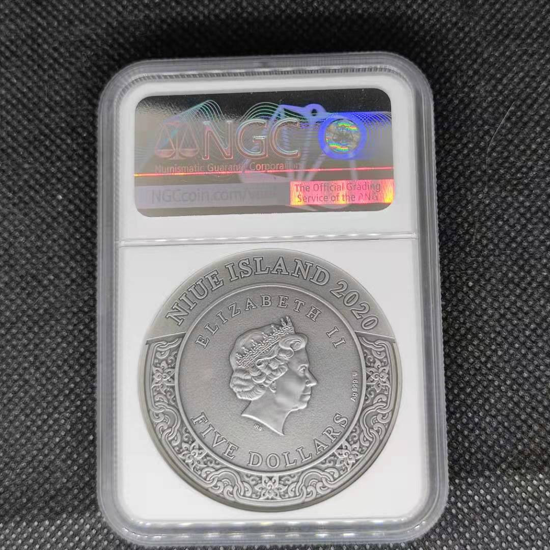 【随心拍&Getcoins】钱币拍卖第八十五期～ 纽埃2020年多闻天王2盎司高浮雕镀金仿古纪念银币 首期NGC70 