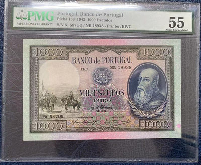 【Blue Auction】世界纸币精拍第76期——菲莉帕王后（共85拍） - 葡萄牙 1942年1000埃斯库多 PMG55 BWC出品 稀少 国王阿方索一世