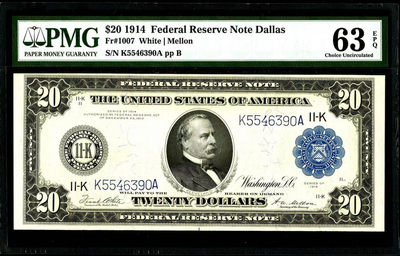 【Blue Auction】世界纸币精拍第77期——冥王普鲁托（共48拍） - 美国 1914年20美金 PMG63EPQ 原票 自由女神像 各种交通工具 大票幅 雕刻精美 