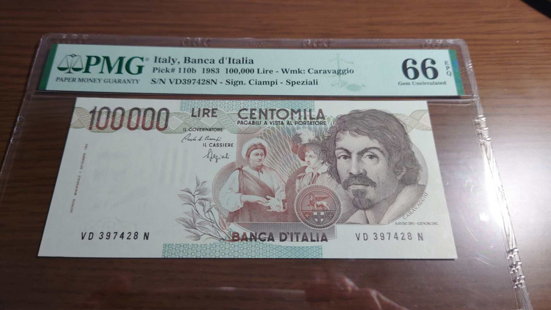 更新完毕【囧羊收藏】精选微拍第20期暨2021年第11期 世界精选货币 1983年意大利100000里拉 初版 十万 PMG66E 中4尾8