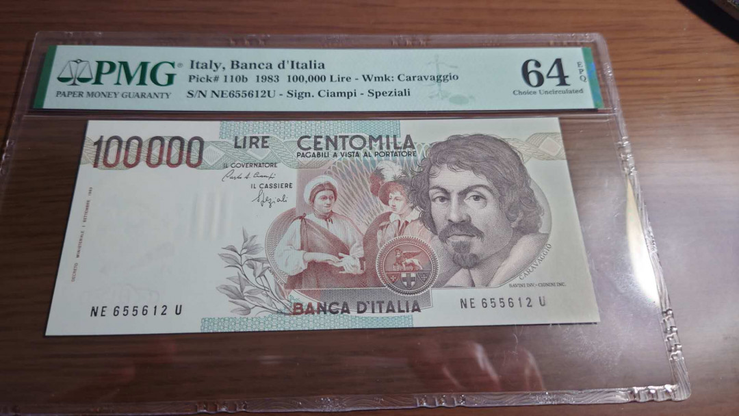更新完毕【囧羊收藏】精选微拍第20期暨2021年第11期 世界精选货币 1983年意大利100000里拉 初版 十万 PMG64E 无47